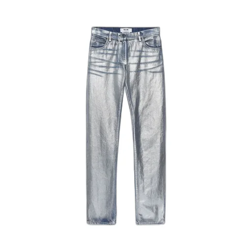 Metallic-Finish Straight Jeans