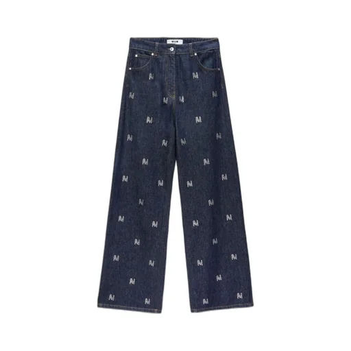 Rhinestone-Logo Wide-Leg Jeans