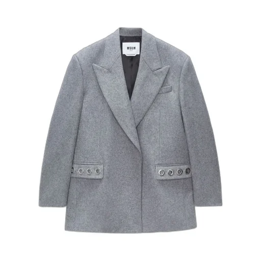 Eyelet-Embellished Single-Breasted Blazer