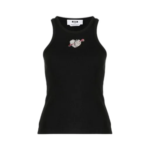 Heart Embellished Ribbed Tank Top