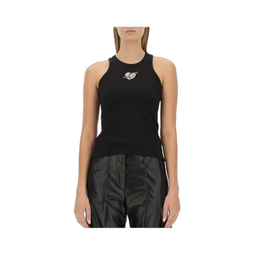Heart Embellished Ribbed Tank Top