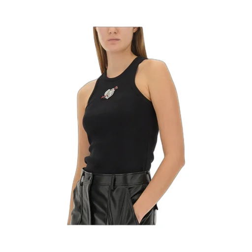 Heart Embellished Ribbed Tank Top