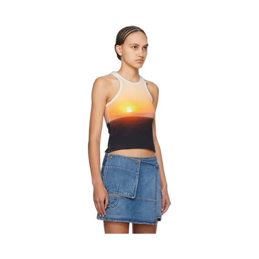 Sunset Motif Ribbed Knit Top