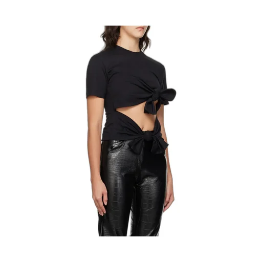Pussy-Bow Fastening Cotton T-Shirt