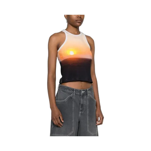 Sunset Motif Ribbed Knit Top