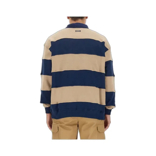 Logo-Patch Striped Long Sleeved Polo Sweatshirt