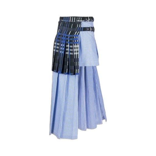 Mix-Print Layered-Design Midi Skirt