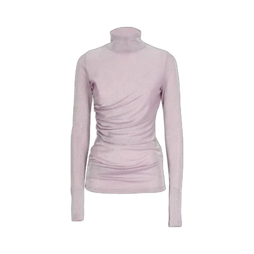 Glittery Gathered High-Neck Metallic T-Shirt