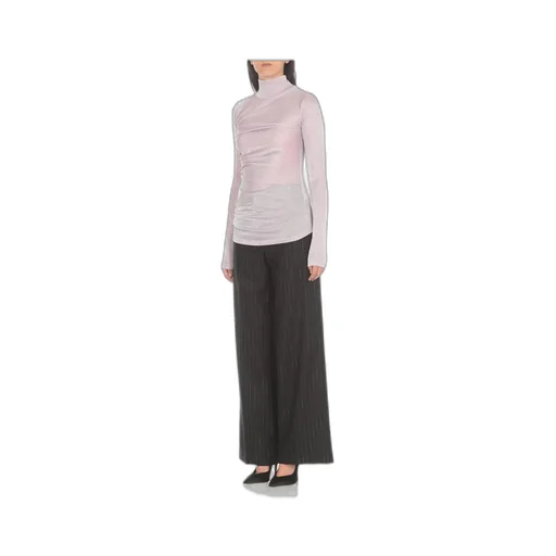 Glittery Gathered High-Neck Metallic T-Shirt