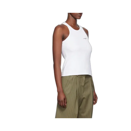 Logo Embroidered Sleeveless Ribbed Tank Top