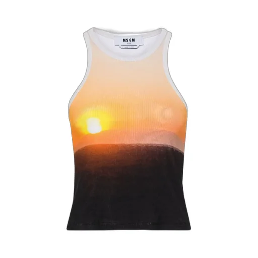 Sunset Motif Ribbed Knit Top