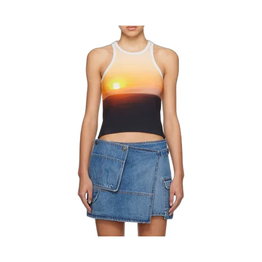Sunset Motif Ribbed Knit Top