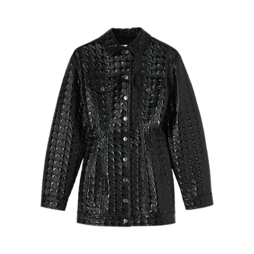 Embossed-Pattern Faux-Leather Shirt Jacket