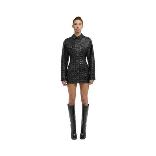 Embossed-Pattern Faux-Leather Shirt Jacket