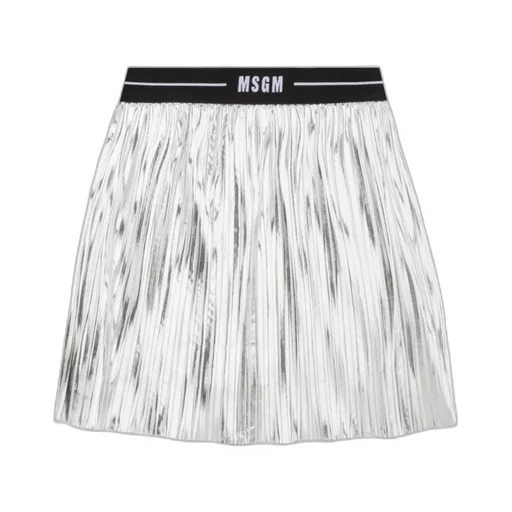 Logo-Waistband Metallic-Finish Pleated Skirt