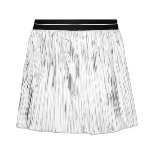 Logo-Waistband Metallic-Finish Pleated Skirt