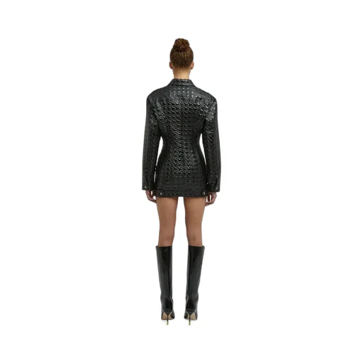 Embossed-Pattern Faux-Leather Shirt Jacket