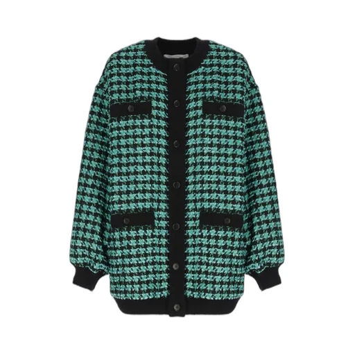 Houndstooth-Pattern Tweed Cardi-Coat