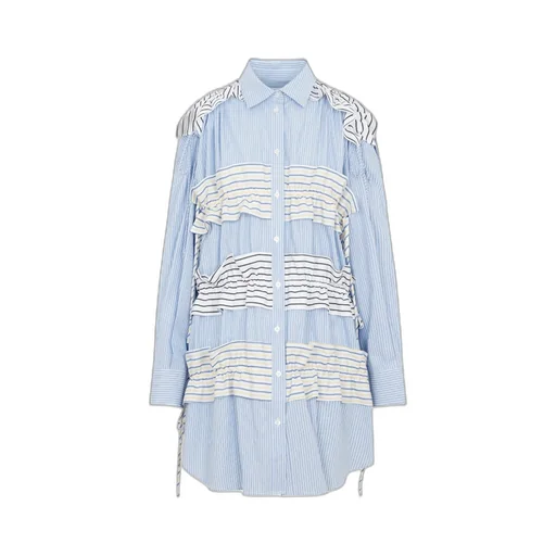 Ruffle-Stripe-Detail Buttoned Mini Dress