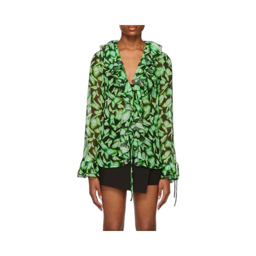 Graphic-Print Ruffle-Detail Blouse