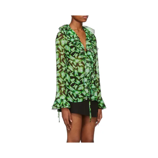 Graphic-Print Ruffle-Detail Blouse