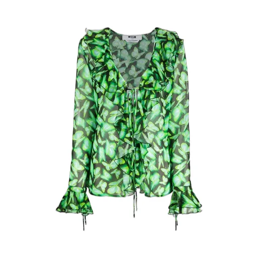 Graphic-Print Ruffle-Detail Blouse