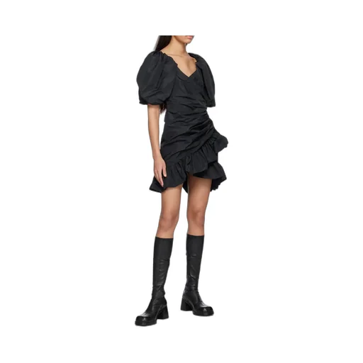 Ruffle Detailed Puff-Sleeved Dress