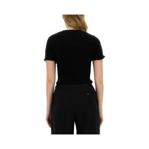 Logo-Printed Smocked Cropped Top