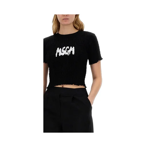 Logo-Printed Smocked Cropped Top