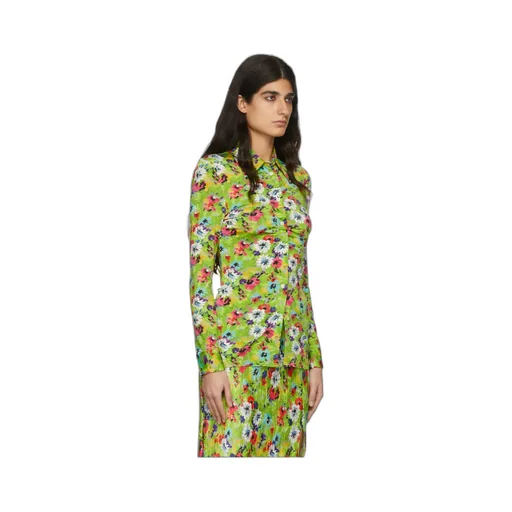Floral-Print Ruched Slim Shirt