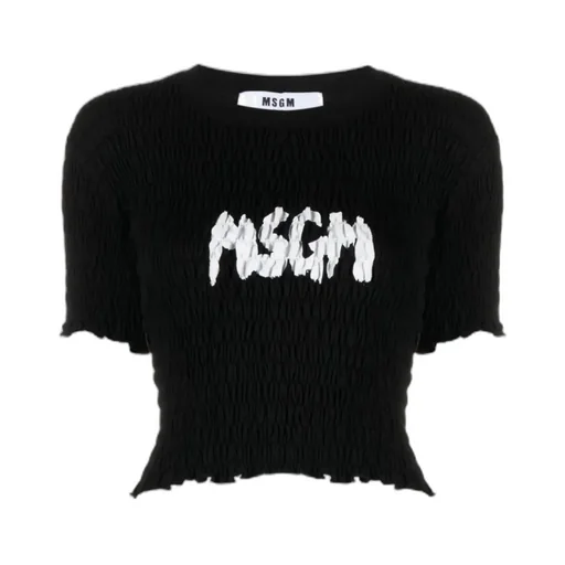 Logo-Printed Smocked Cropped Top