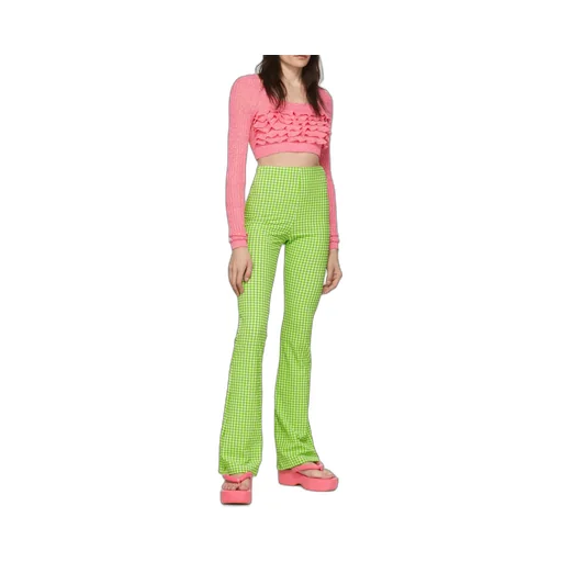 Check-Pattern Flared Trousers