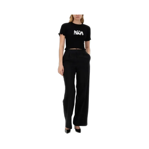 Logo-Printed Smocked Cropped Top
