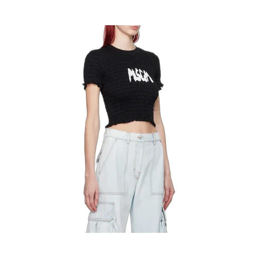 Logo-Printed Smocked Cropped Top