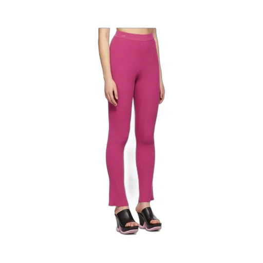 High-Waisted Ribbed-Knit Trousers