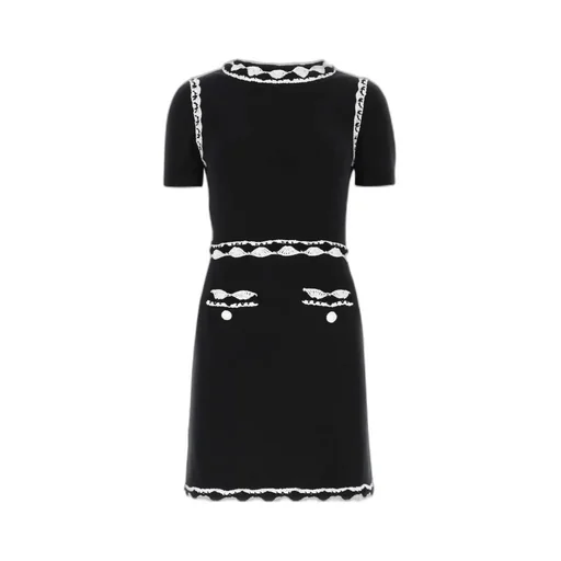 Crochet Trim Crewneck Dress