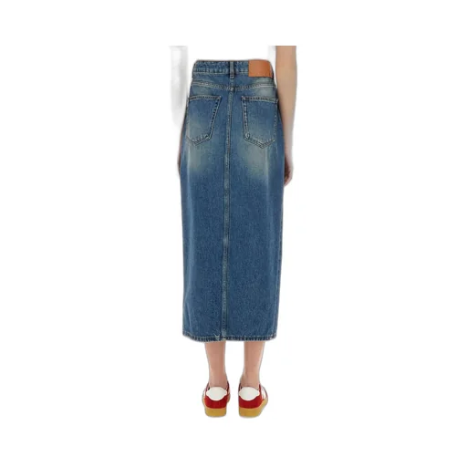 Front Slit Denim Midi Skirt
