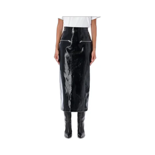 Faux-Leather Zipped Midi Skirt