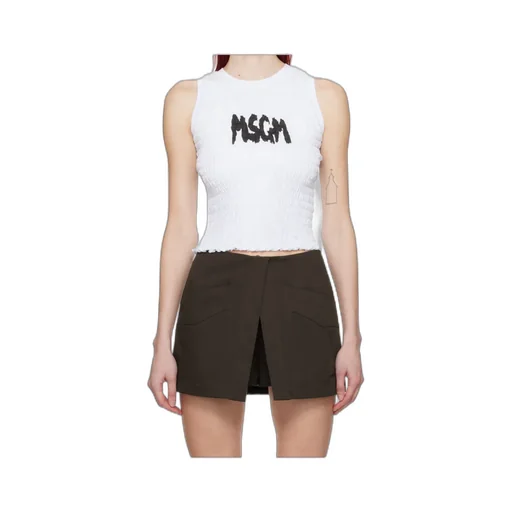Logo-Print Smocked Cotton Top