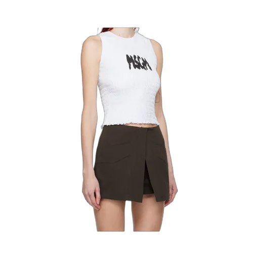 Logo-Print Smocked Cotton Top