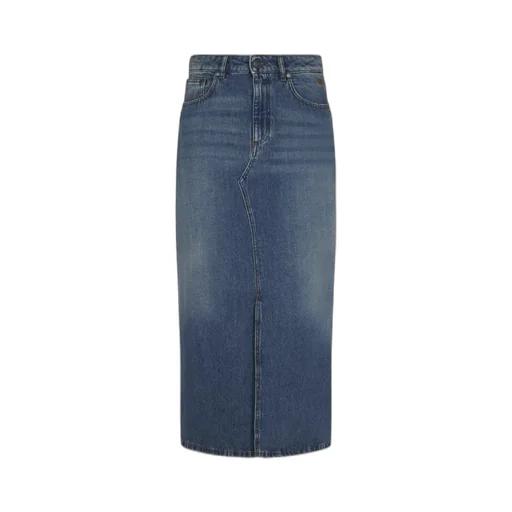Front Slit Denim Midi Skirt