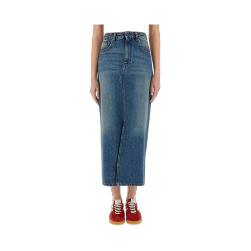 Front Slit Denim Midi Skirt