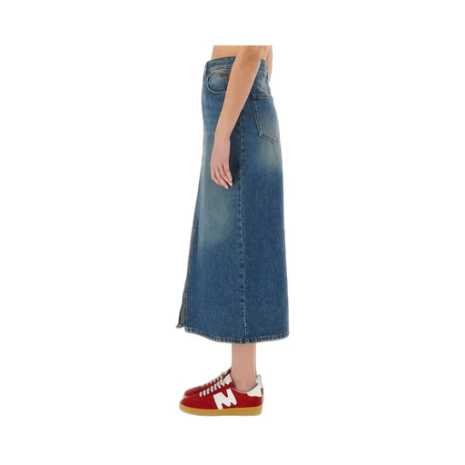 Front Slit Denim Midi Skirt