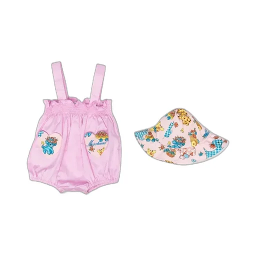 Heart-Patch Romper And Hat Set