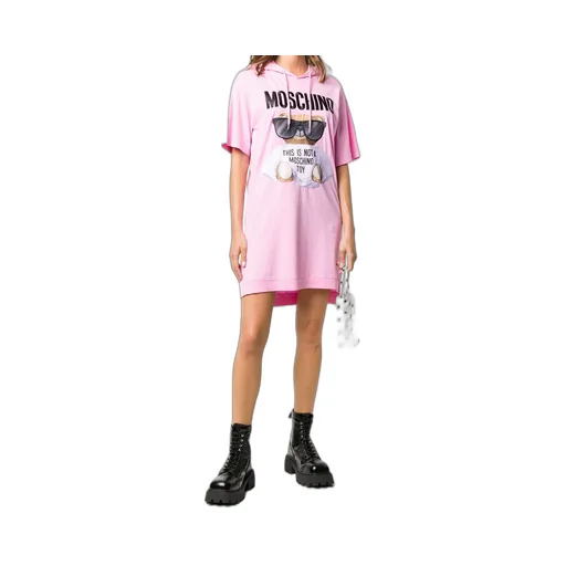 Teddy Bear Printed Hooded T-Shirt Dress