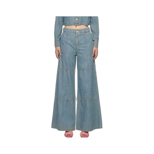 Wide Leg Sewing Detail Denim Trousers