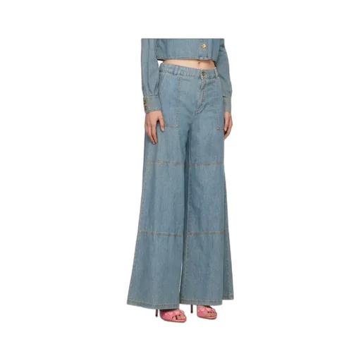 Wide Leg Sewing Detail Denim Trousers