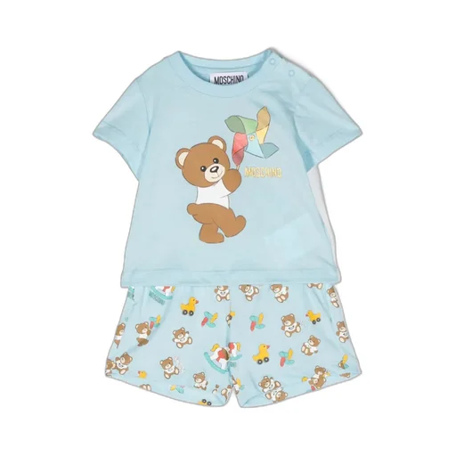 Teddy Bear-Print Cotton Babygrow Set
