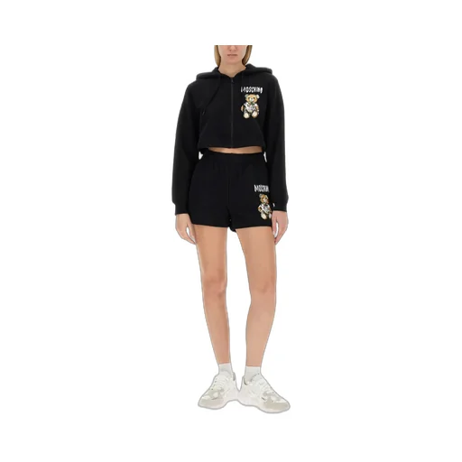 Teddy Bear Print Cropped Zip Hoodie