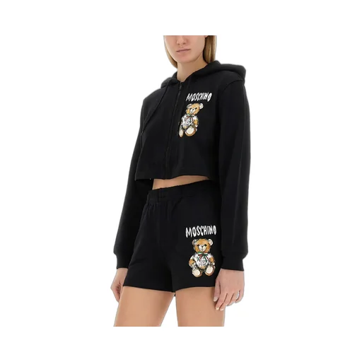 Teddy Bear Print Cropped Zip Hoodie